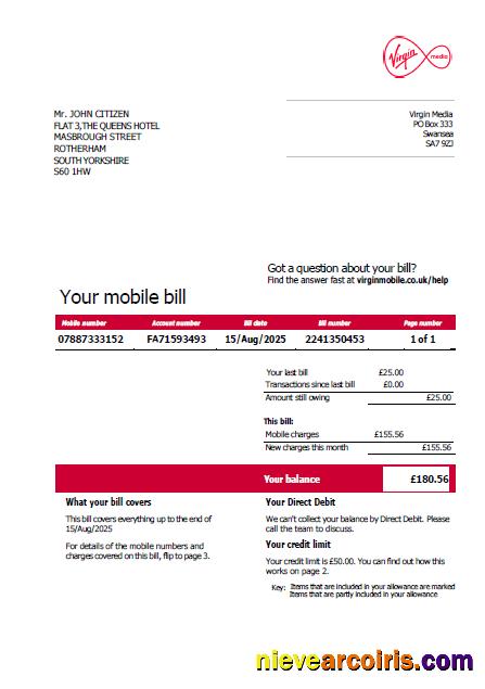 USA Virgin Media utility bill, version 2